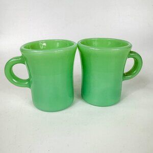 Fire King Jadeite C Handle Glass Mugs Set Of 2 Restaurant Ware